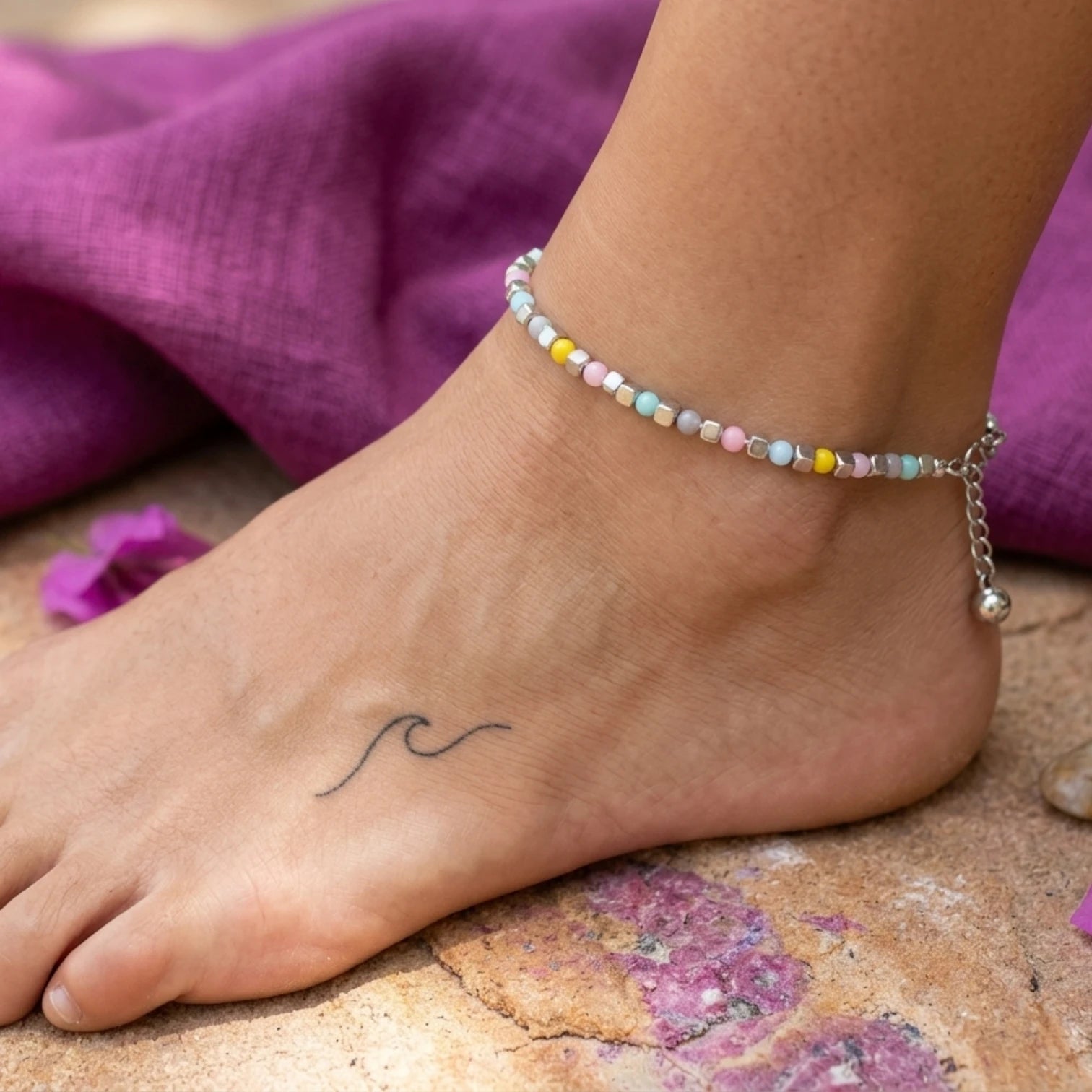 Rangdhara Mix Colour Moti Anklet | JewelOn